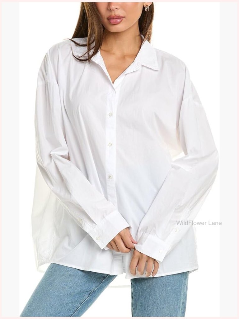 Long Sleeve Button Down Shirt Regular Fit Cotton Blouse